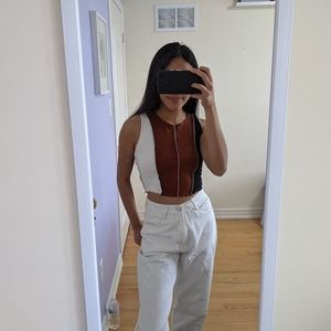 exposed seam patchwork crop top
